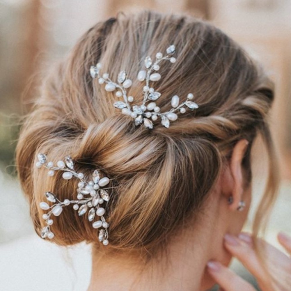 2 pieces Handmade pearl crystal hairpin hair pin elegant modern bridal Hairpiece